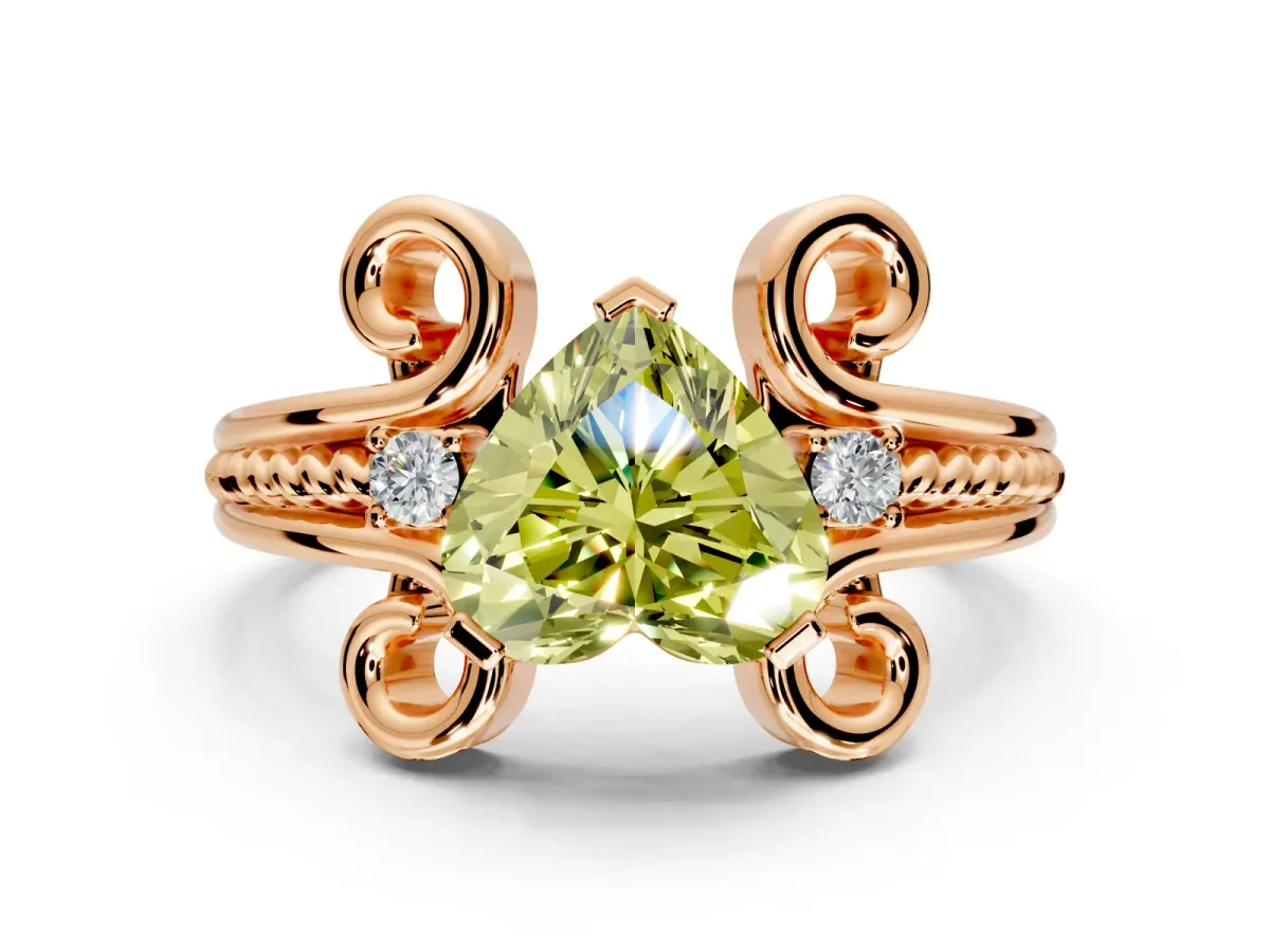 Solitaire Engagement Ring Setting for Fancy Yellow Heart-Shaped Center with Twisted Band and Scroll Prong Head in Rose Gold