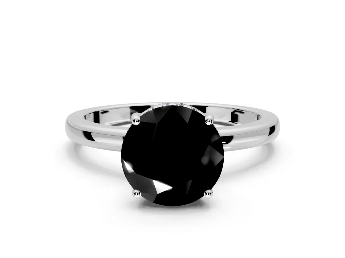 Solitaire Engagement Ring Setting for Fancy Black Round Cut Center with Fine Wire Band and Prong Head in Platinum