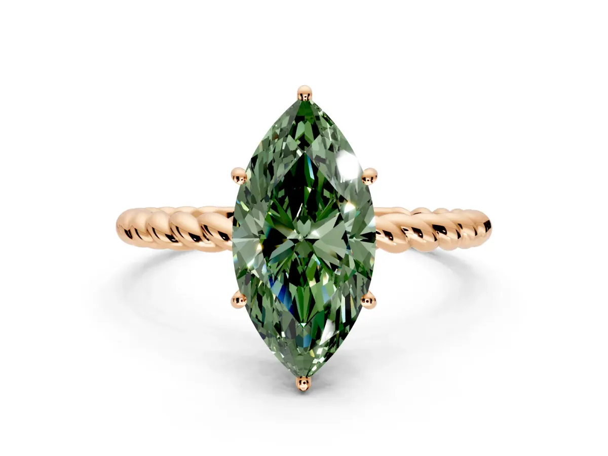 Solitaire Engagement Ring Setting for Fancy Green Marquise Center with Plain Twisted Rope Band and Prong Head in Rose Gold