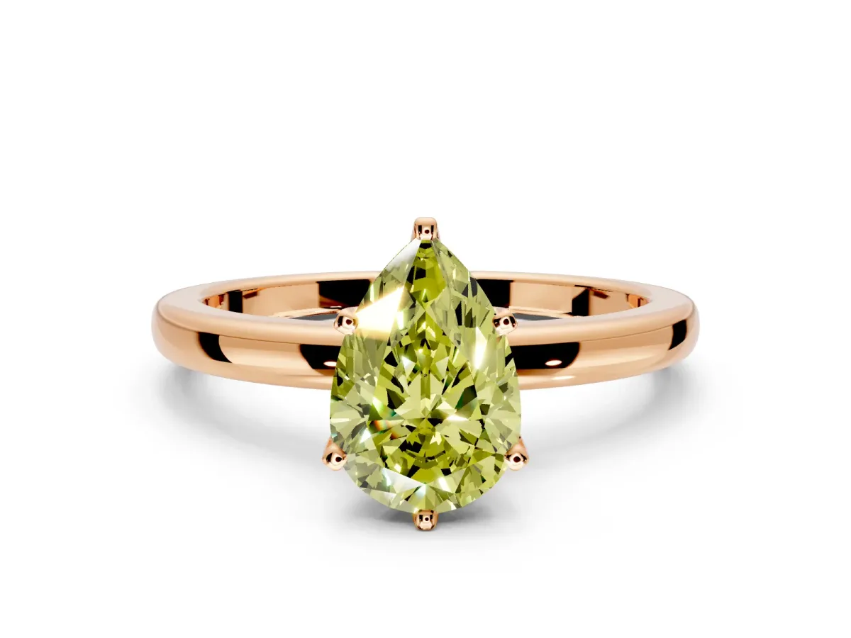 Solitaire Engagement Ring Setting for Fancy Yellow Pear-Shaped Center with Plain Band and Tulip Prong Head in Rose Gold