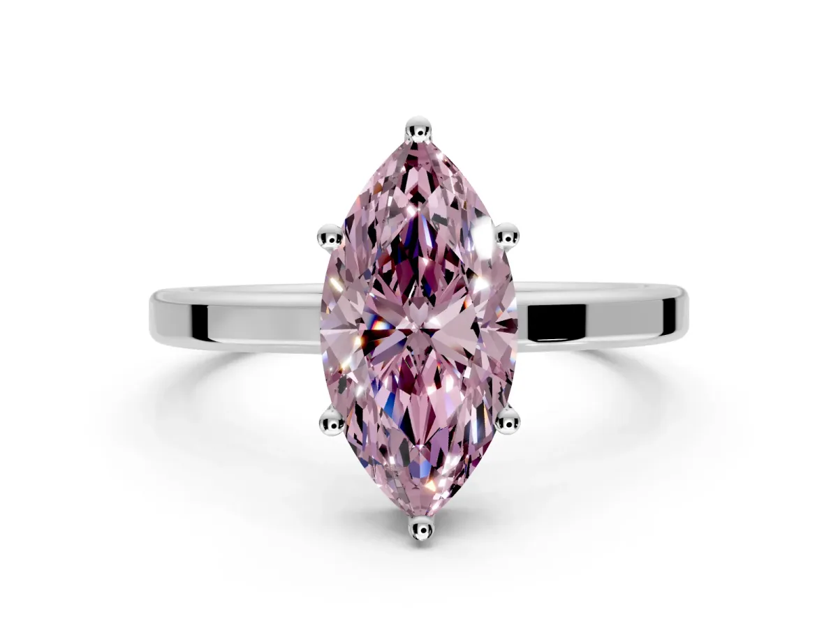 Hidden Halo Engagement Ring Setting for Fancy Pink Marquise Center with Wide Flat Plain Band and Prong Head in Platinum
