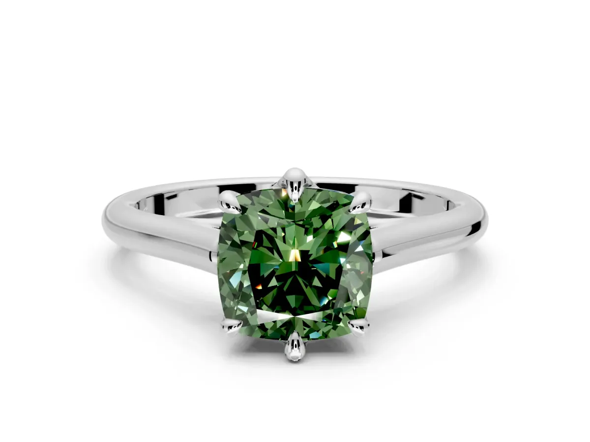 Solitaire Engagement Ring Setting for Fancy Green Cushion Cut Center with Cathedral Band and Prong Head in Platinum