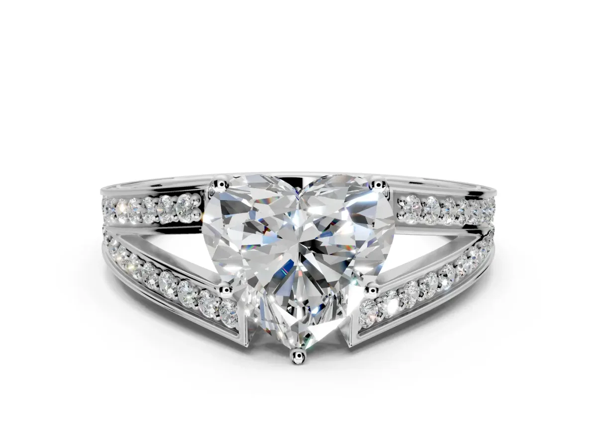 Split Shank Engagement Ring Setting for Heart-Shaped Center with Pave Split Shank and Prong Head in Platinum