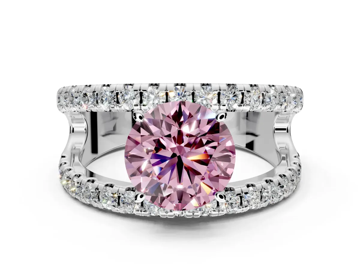 Solitaire Engagement Ring Setting for Fancy Pink Round Cut Center with Wide-Open Split Shank and Prong Head in Sterling Silver