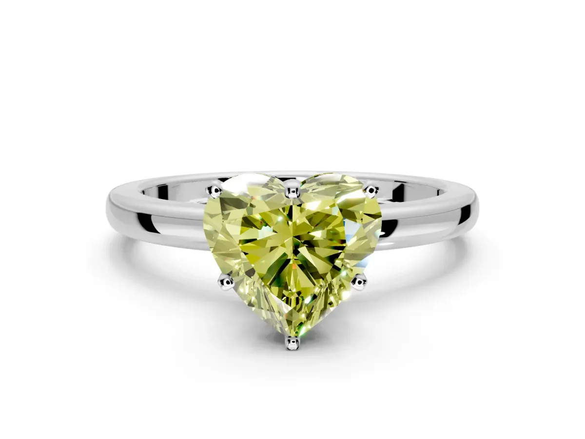 Solitaire Engagement Ring Setting for Fancy Yellow Heart-Shaped Center with Plain Band and Tulip Prong Head in Platinum