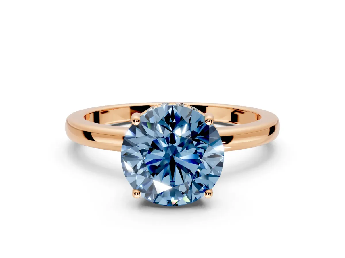 Solitaire Engagement Ring Setting for Fancy Blue Round Cut Center with Fine Wire Band and Prong Head in Rose Gold