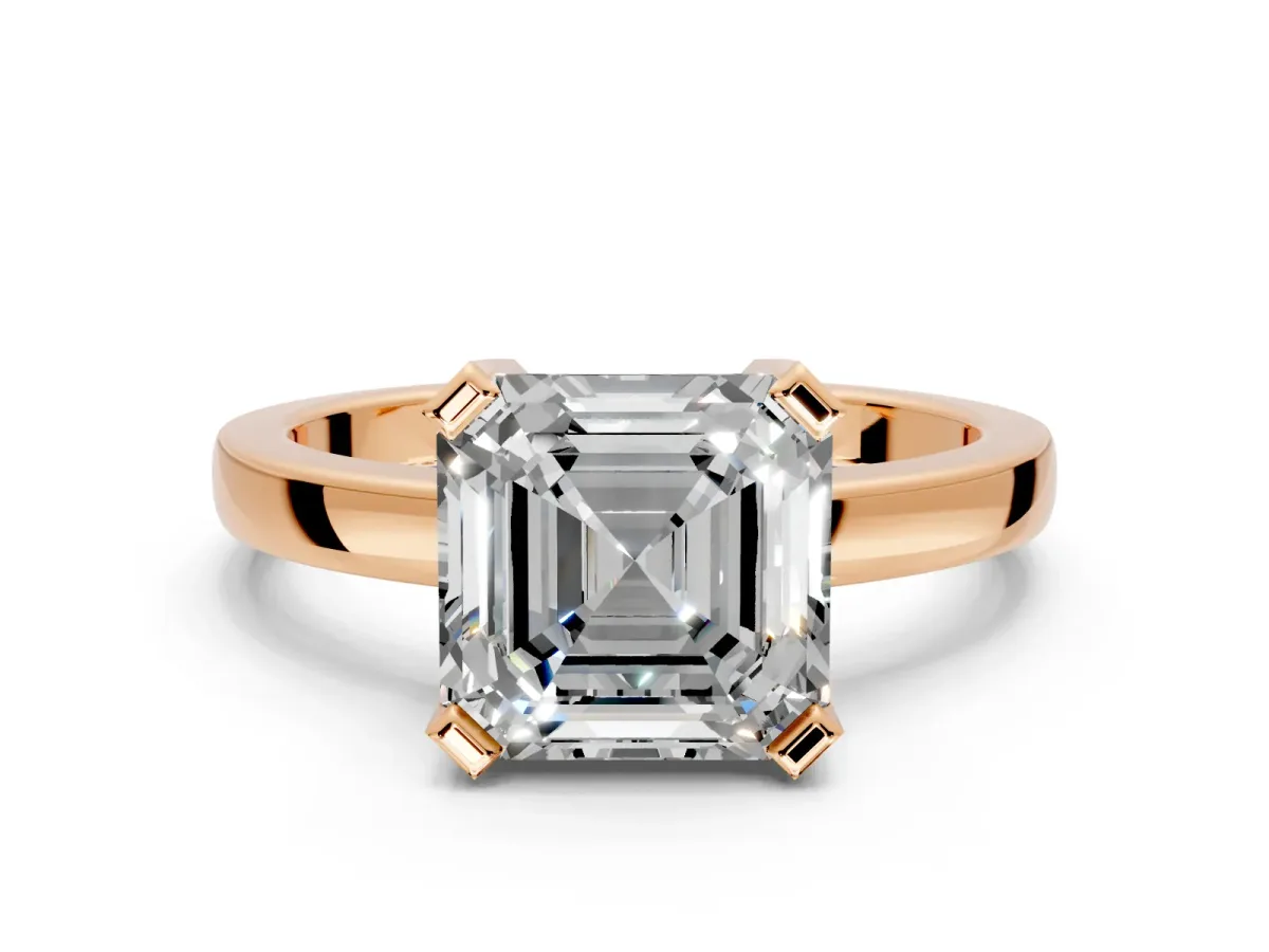 Solitaire Engagement Ring Setting for Asscher Cut Center with Plain Band and Flat Tab Prong Head in Rose Gold