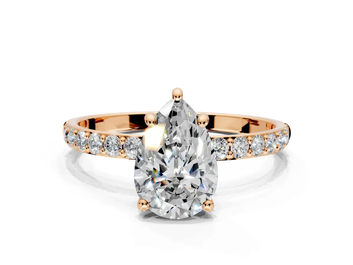 Solitaire Engagement Ring Setting for Pear-Shaped Center with Pave Accents and Prong Head in Rose Gold