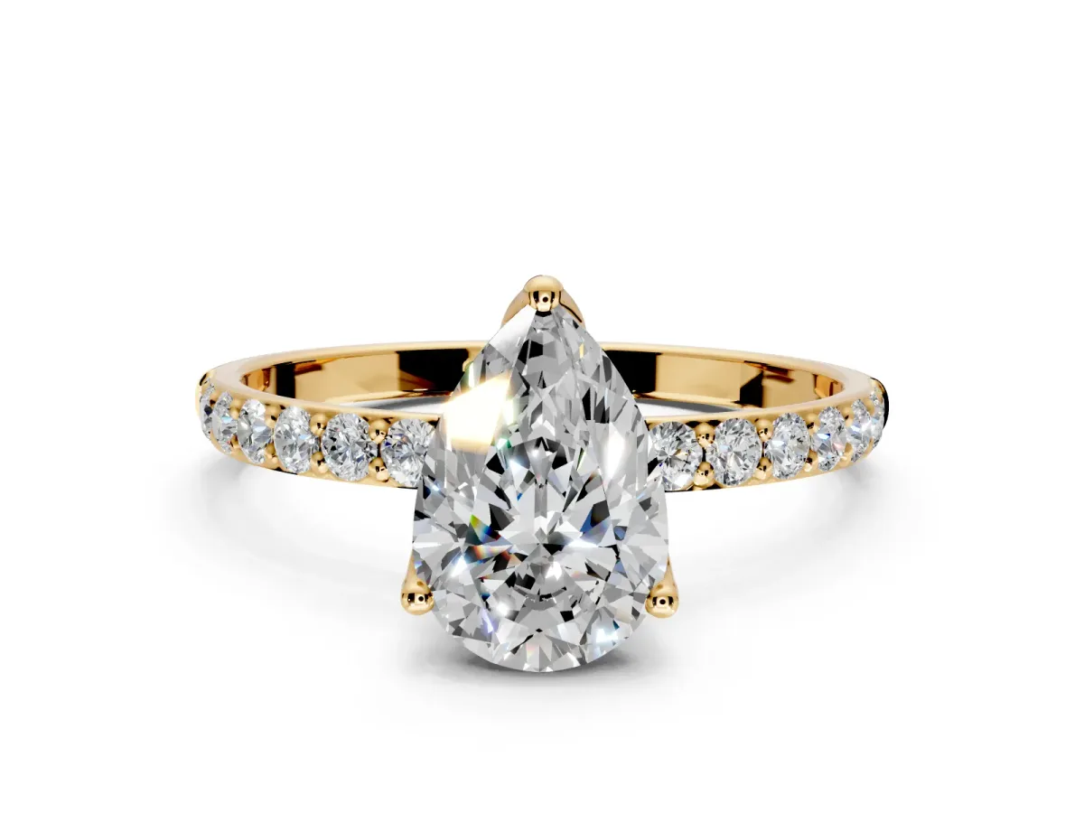 Solitaire Engagement Ring Setting for Pear-Shaped Center with Fine Pave Accents and Prong Head in Yellow Gold