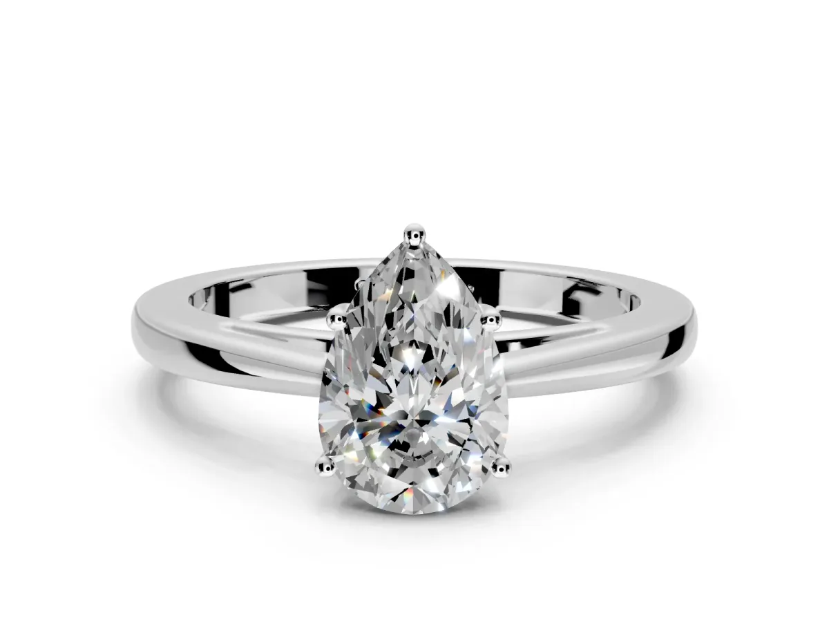 Solitaire Engagement Ring Setting for Pear-Shaped Center with Open Cathedral Shoulders and Prong Head in Platinum