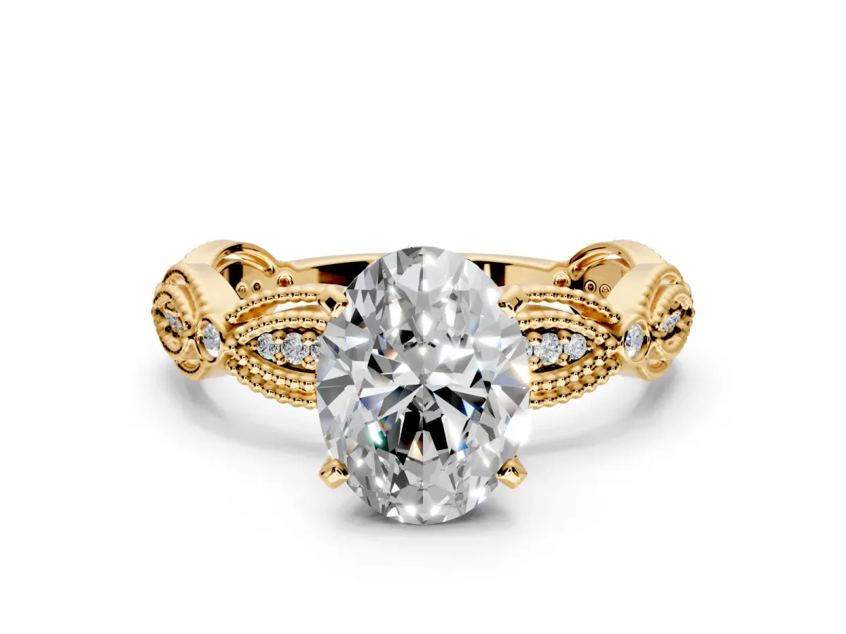 Solitaire Engagement Ring Setting for Oval Center with Marquise Panel Band and Prong Head in Yellow Gold