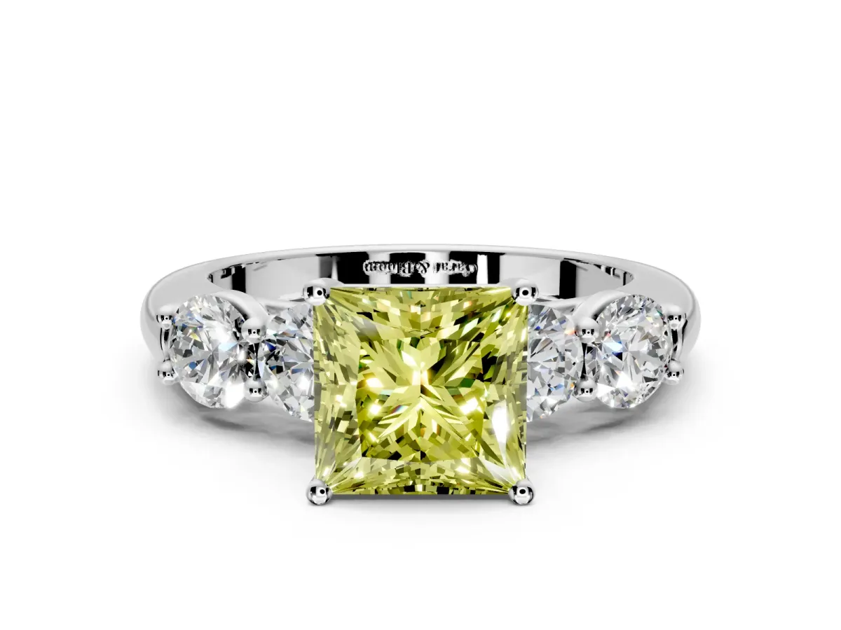 5 Stone Engagement Ring Setting for Fancy Yellow Princess Cut Center with Graduated Accents and Prong Head in Platinum