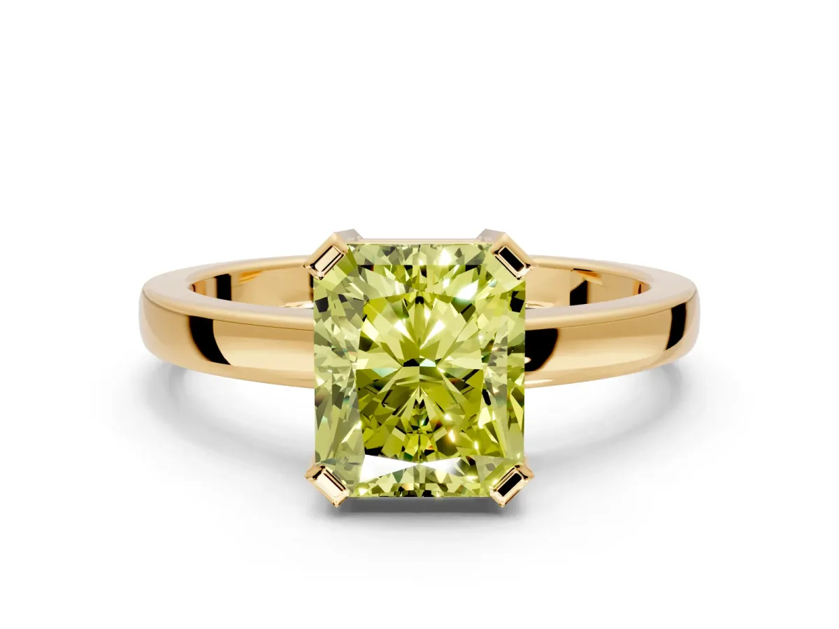 Solitaire Engagement Ring Setting for Fancy Yellow Radiant Cut Center with Plain Band and Flat Tab Prong Head in Yellow Gold