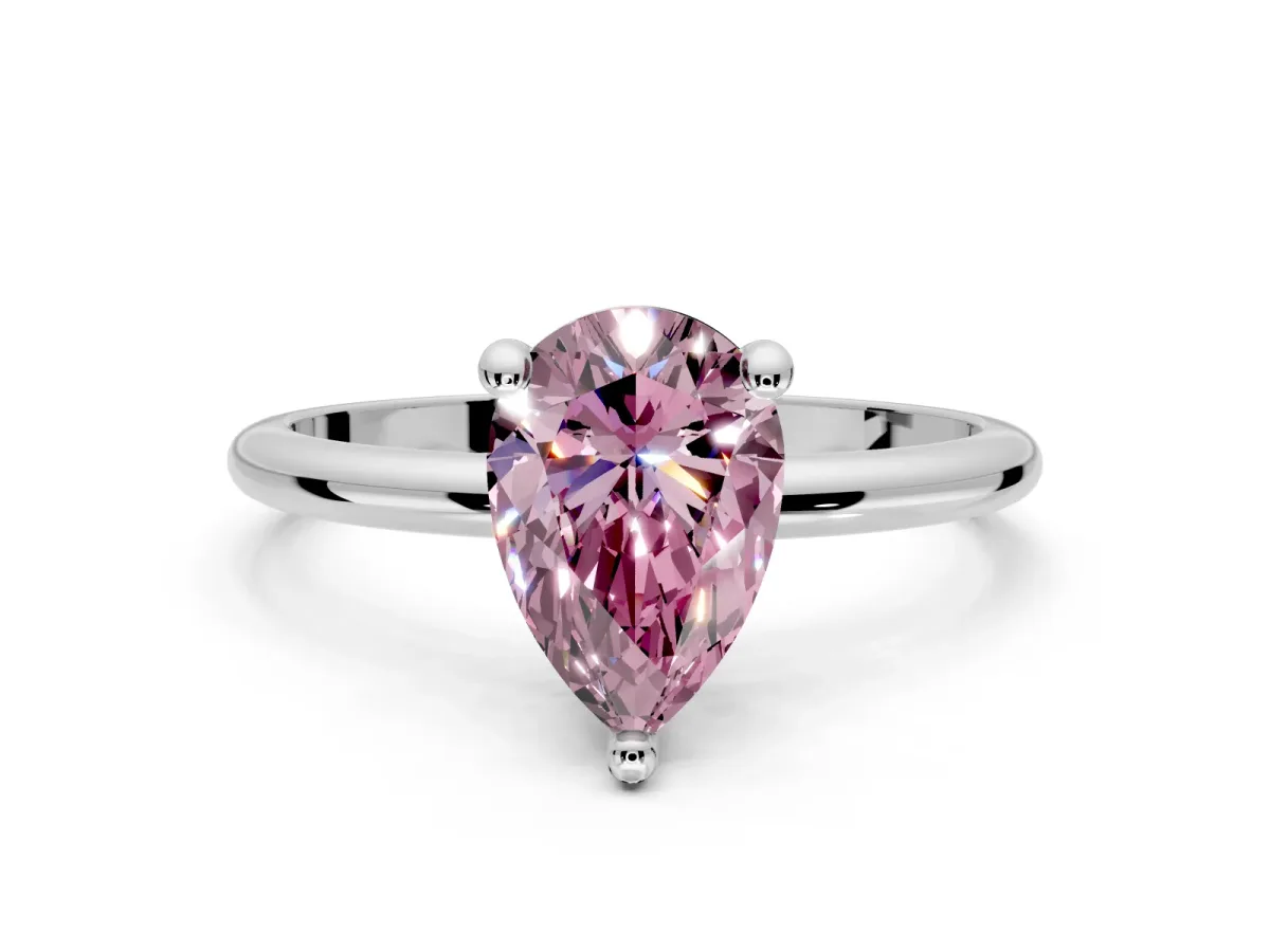 Minimalist Solitaire Engagement Ring Setting for Fancy Pink Pear-Shaped Center with Thin Band and Prong Head in Platinum