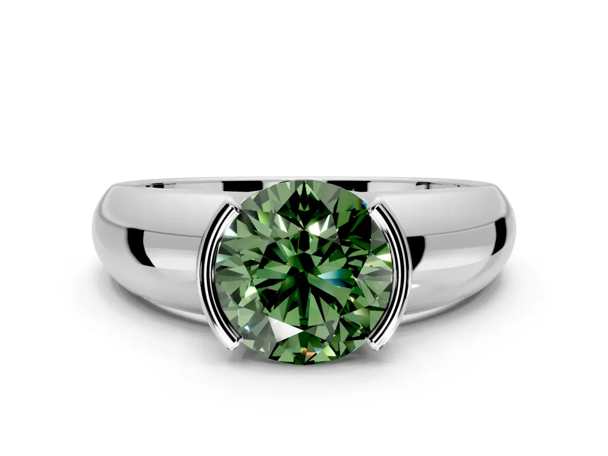 Tension Engagement Ring Setting for Fancy Green Round Cut Center with Wide Flat Band and Tension Head in Platinum