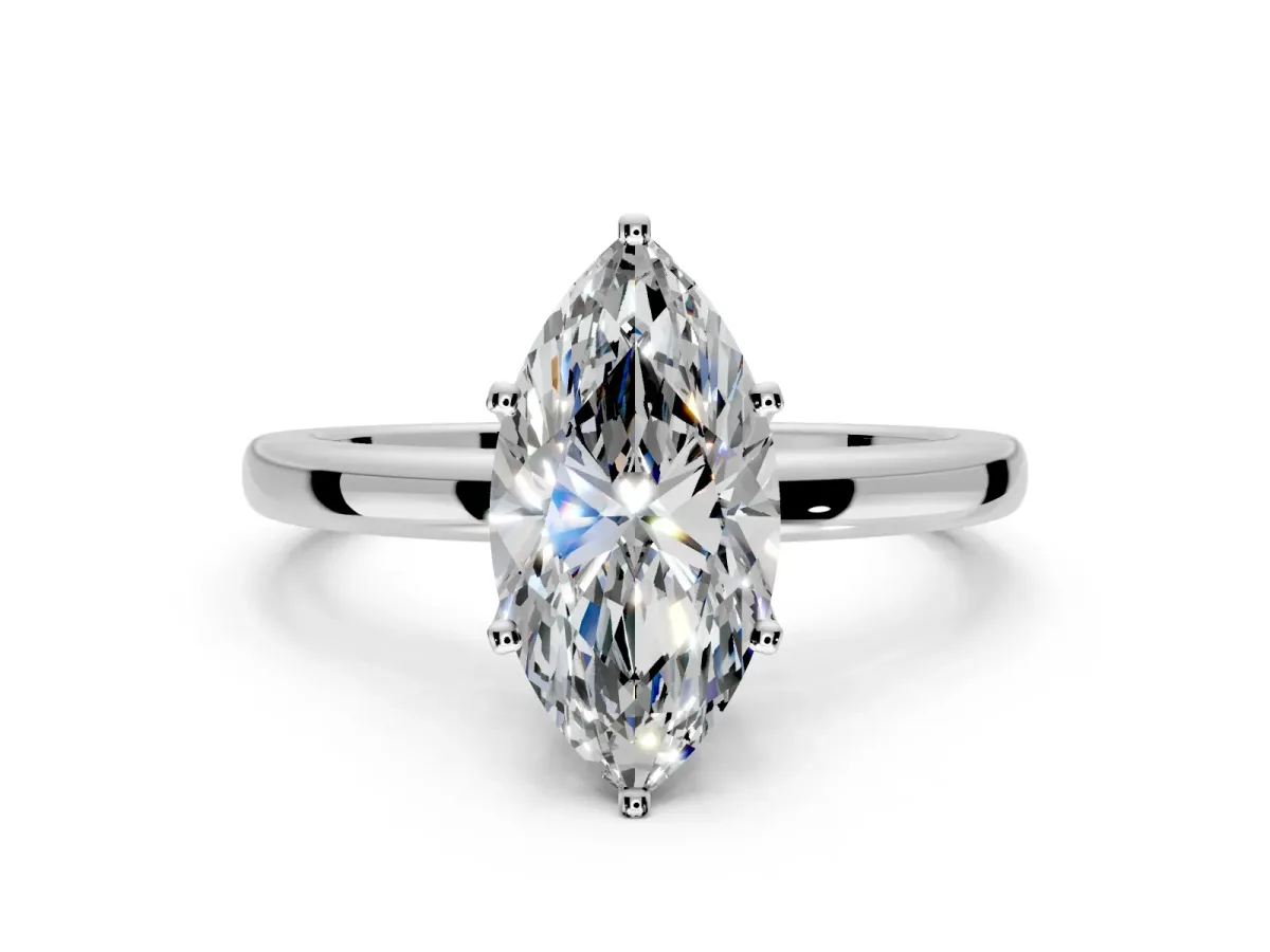 Solitaire Engagement Ring Setting for Marquise Center with Plain Band and Tulip Prong Head in White Gold