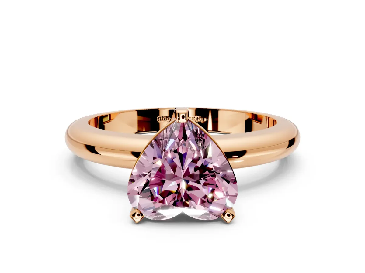 Solitaire Engagement Ring Setting for Fancy Pink Heart-Shaped Center with Wire Band and Prong Head in Rose Gold