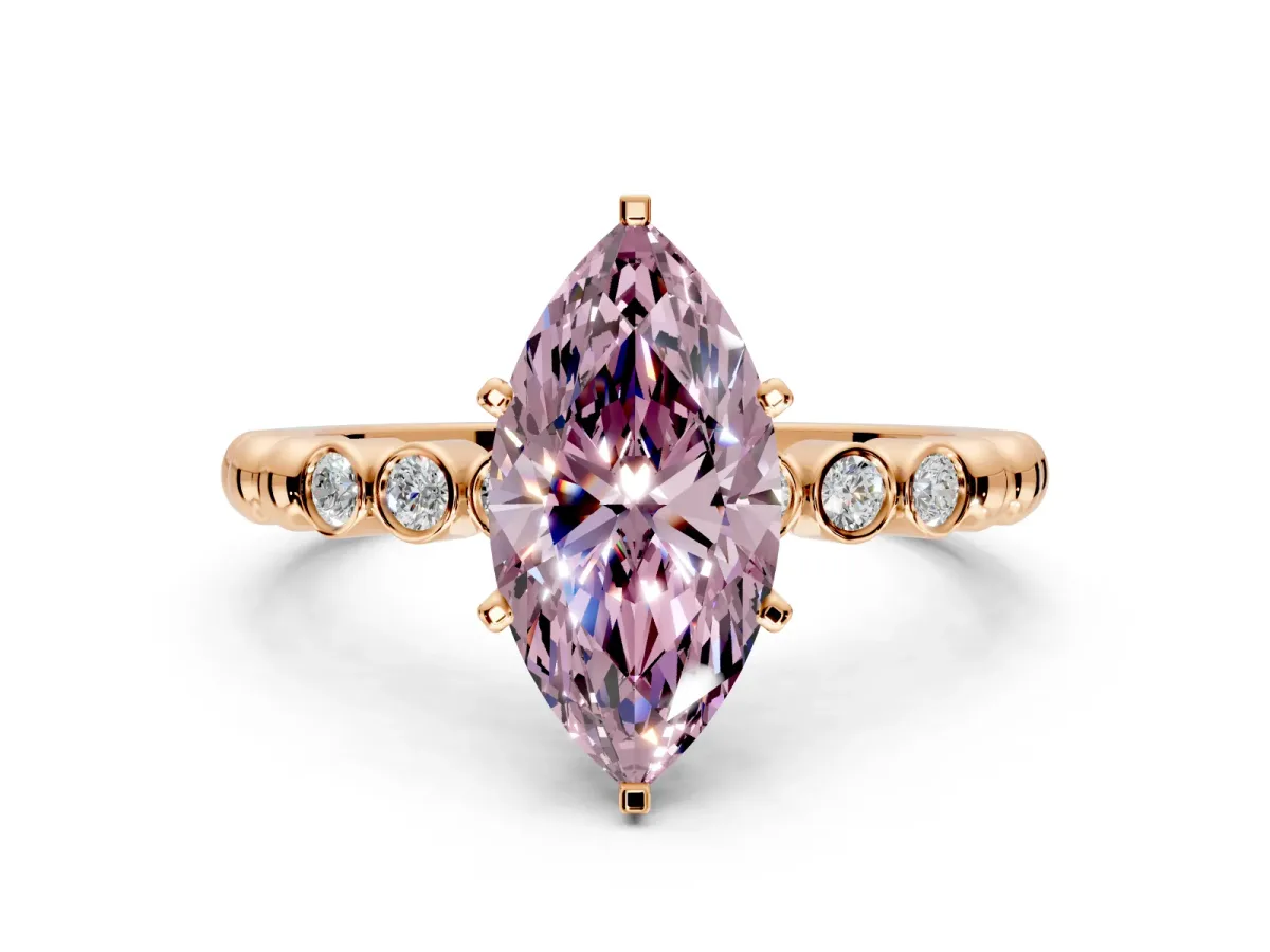 Solitaire Engagement Ring Setting for Fancy Pink Marquise Center with Bezel-Dot Beaded Band and Prong Head in Rose Gold