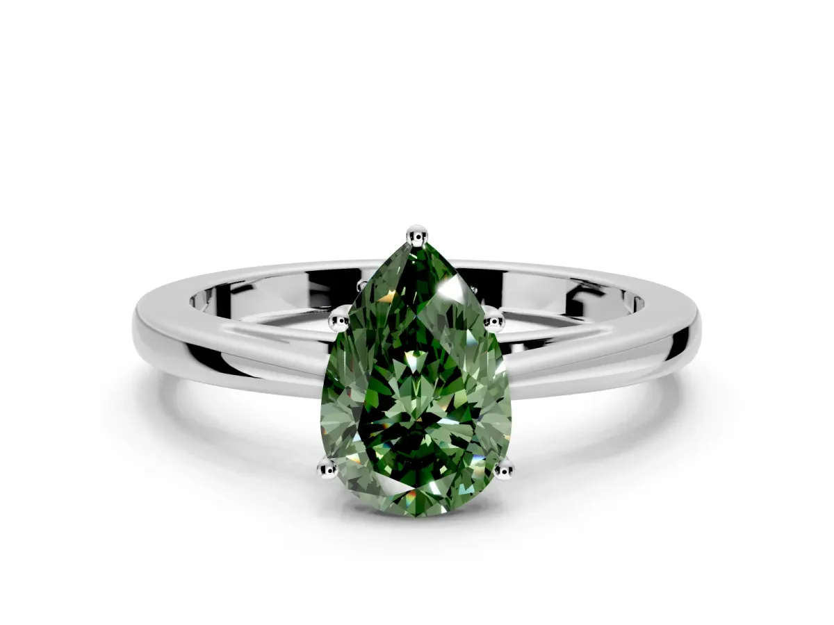 Solitaire Engagement Ring Setting for Fancy Green Pear-Shaped Center with Open Cathedral Shoulders and Prong Head in White Gold