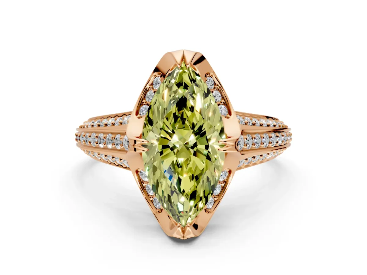 Solitaire Engagement Ring Setting for Fancy Yellow Marquise Center with Accented Split Shank and Prong Head in Rose Gold
