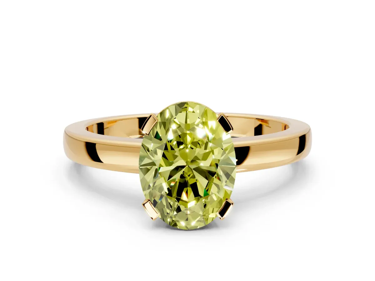 Solitaire Engagement Ring Setting for Fancy Yellow Oval Center with Plain Band and Flat Tab Prong Head in Yellow Gold