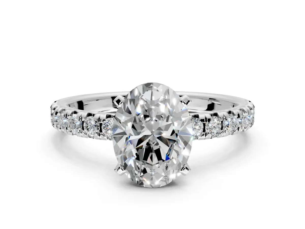 Solitaire Engagement Ring Setting for Oval Center with Large Accents and Prong Head in Sterling Silver