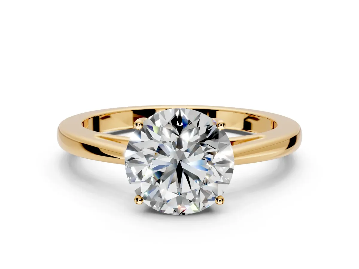 Solitaire Engagement Ring Setting for Round Cut Center with Open Cathedral Shoulders and Prong Head in Yellow Gold