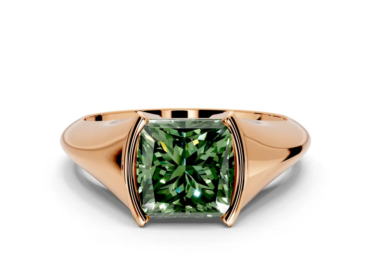 Tension Engagement Ring Setting for Fancy Green Princess Cut Center with Wide Tapered Band and Tension Head in Rose Gold