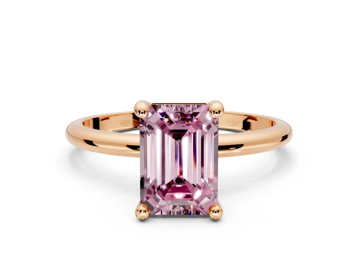 Minimalist Solitaire Engagement Ring Setting for Fancy Pink Emerald Cut Center with Thin Band and Prong Head in Rose Gold