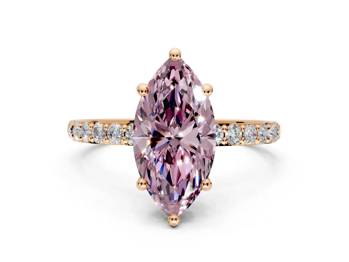 Solitaire Engagement Ring Setting for Fancy Pink Marquise Center with Pave Accents and Prong Head in Rose Gold