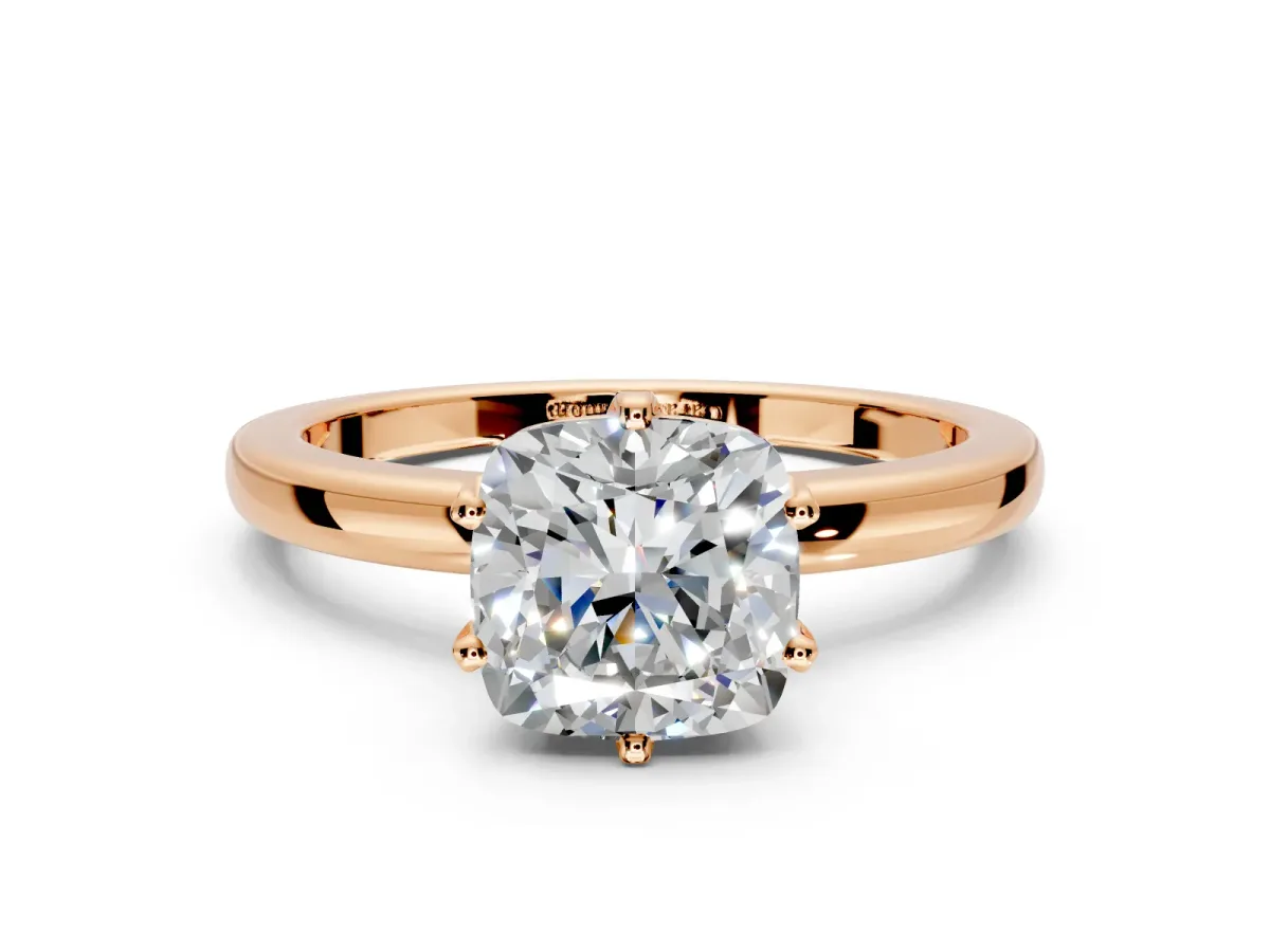 Solitaire Engagement Ring Setting for Cushion Cut Center with Plain Band and Tulip Prong Head in Rose Gold