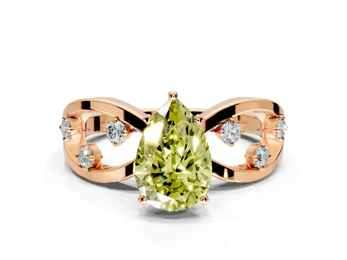 Solitaire Engagement Ring Setting for Fancy Yellow Pear-Shaped Center with Criss-Cross Accent Band and Prong Head in Rose Gold
