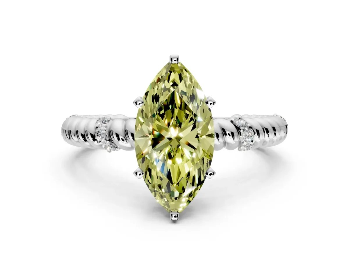 Rope Engagement Ring Setting for Fancy Yellow Marquise Center with Accent Shoulders and Prong Head in Sterling Silver