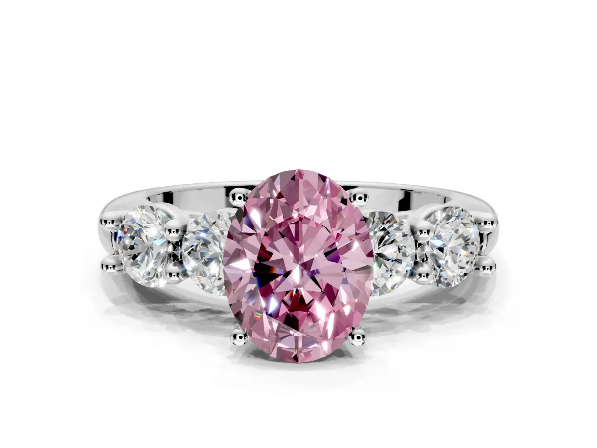 5 Stone Engagement Ring Setting for Fancy Pink Oval Center with Graduated Accents and Prong Head in Platinum