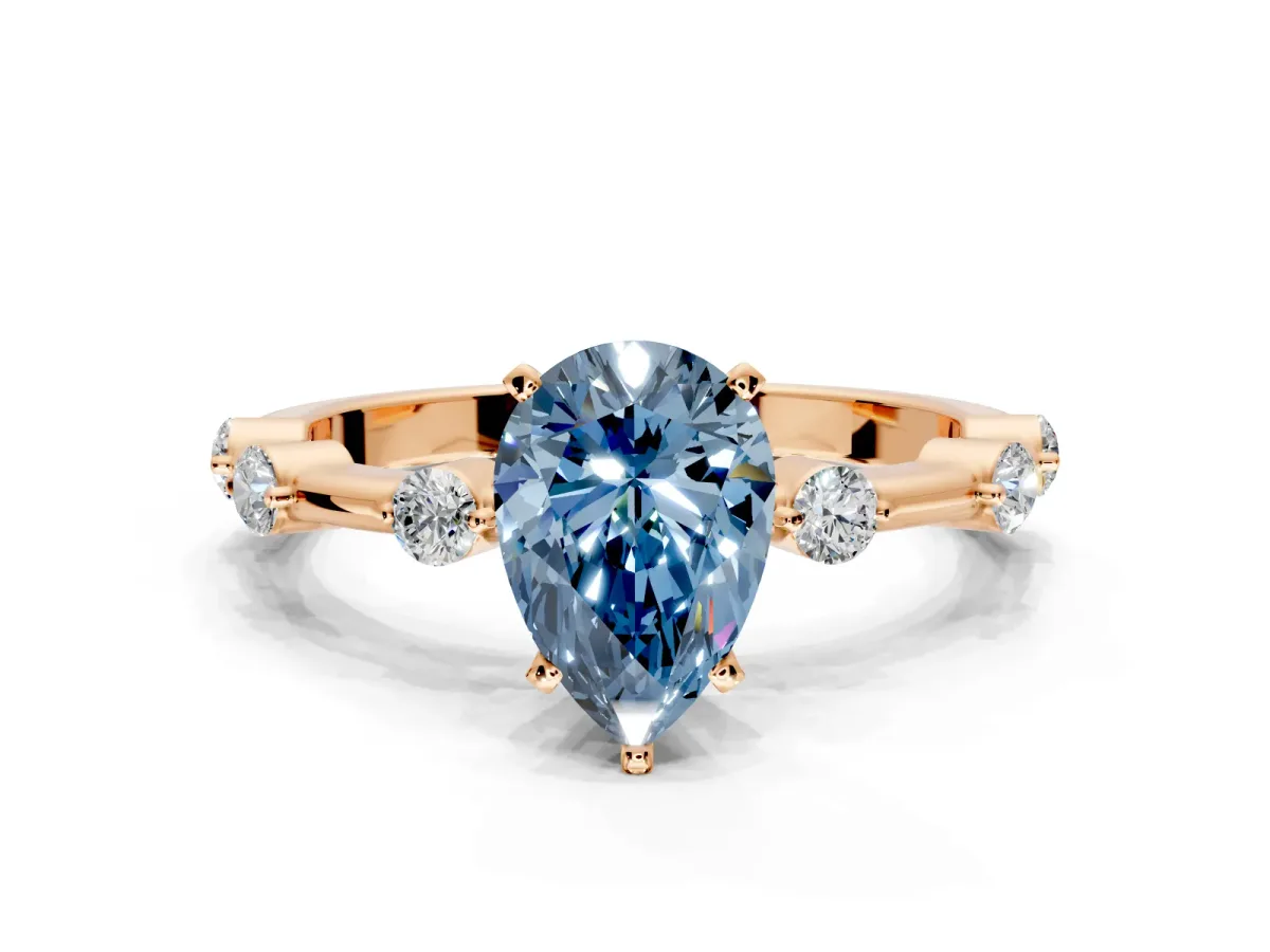Solitaire Engagement Ring Setting for Fancy Blue Pear-Shaped Center with Bezel Station Band and Prong Head in Rose Gold