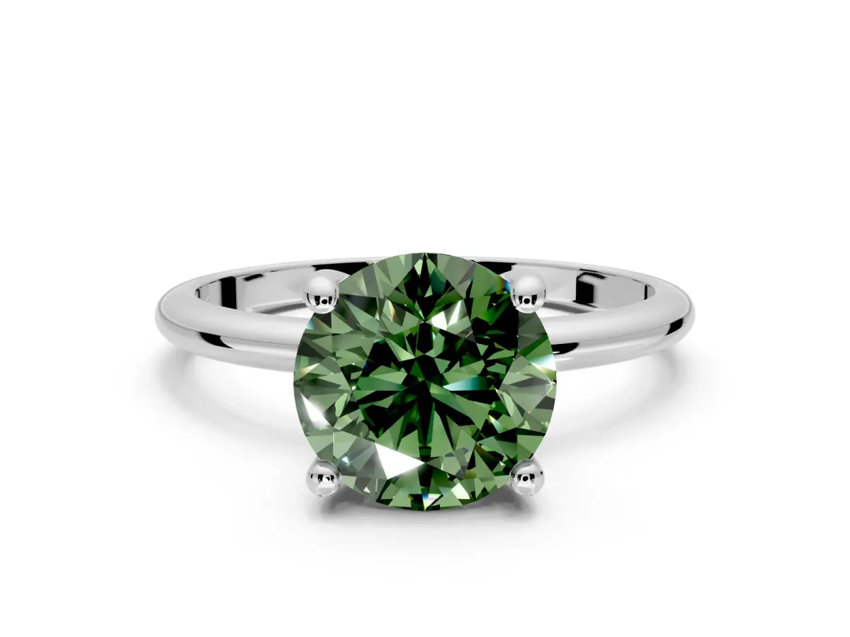 Minimalist Solitaire Engagement Ring Setting for Fancy Green Round Cut Center with Thin Band and Prong Head in Platinum