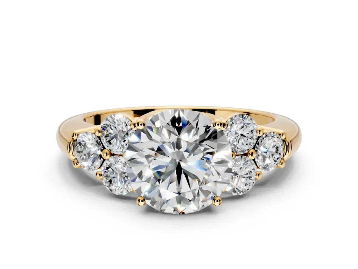 Cluster Engagement Ring Setting for Round Cut Center with Round Cut Accent Frame and Prong Head in Yellow Gold