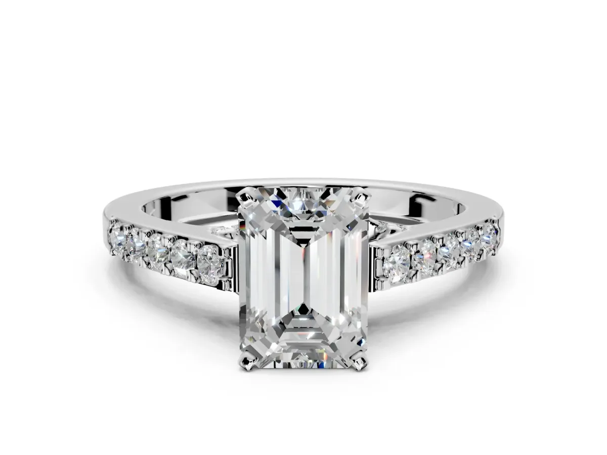 Solitaire Engagement Ring Setting for Emerald Cut Center with Crossover Accents and Prong Head in Platinum