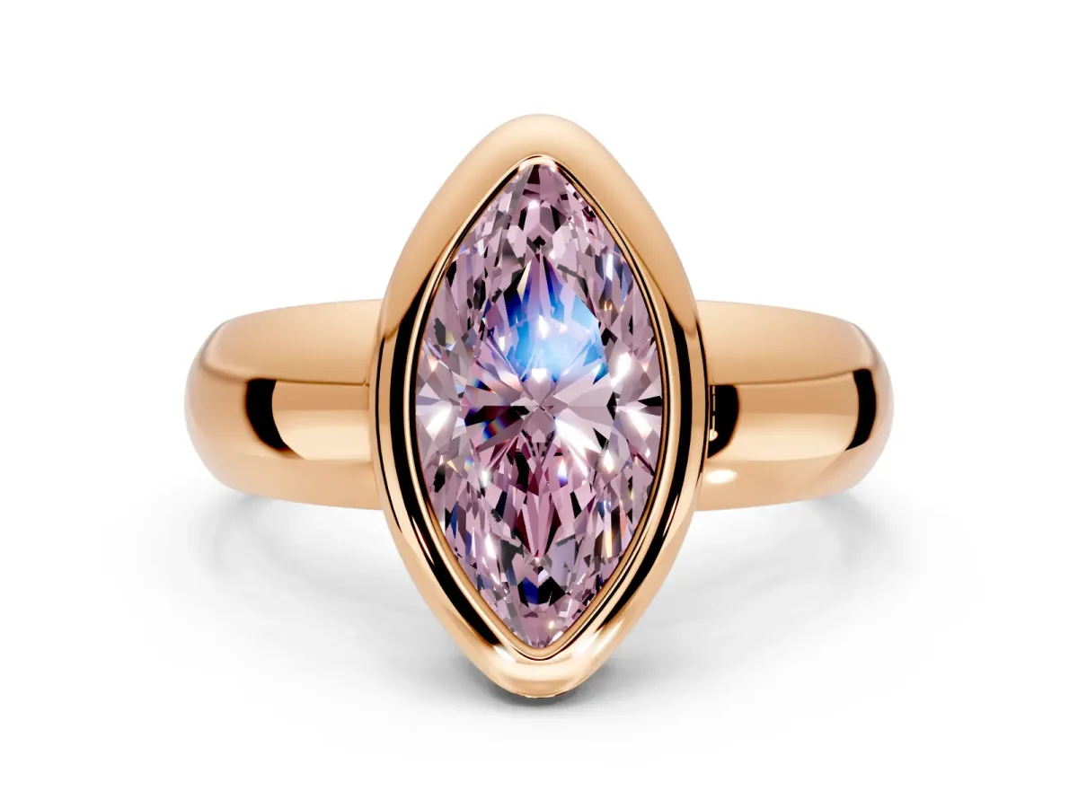 Solitaire Engagement Ring Setting for Fancy Pink Marquise Center with Wide Band and Bezel Head in Rose Gold