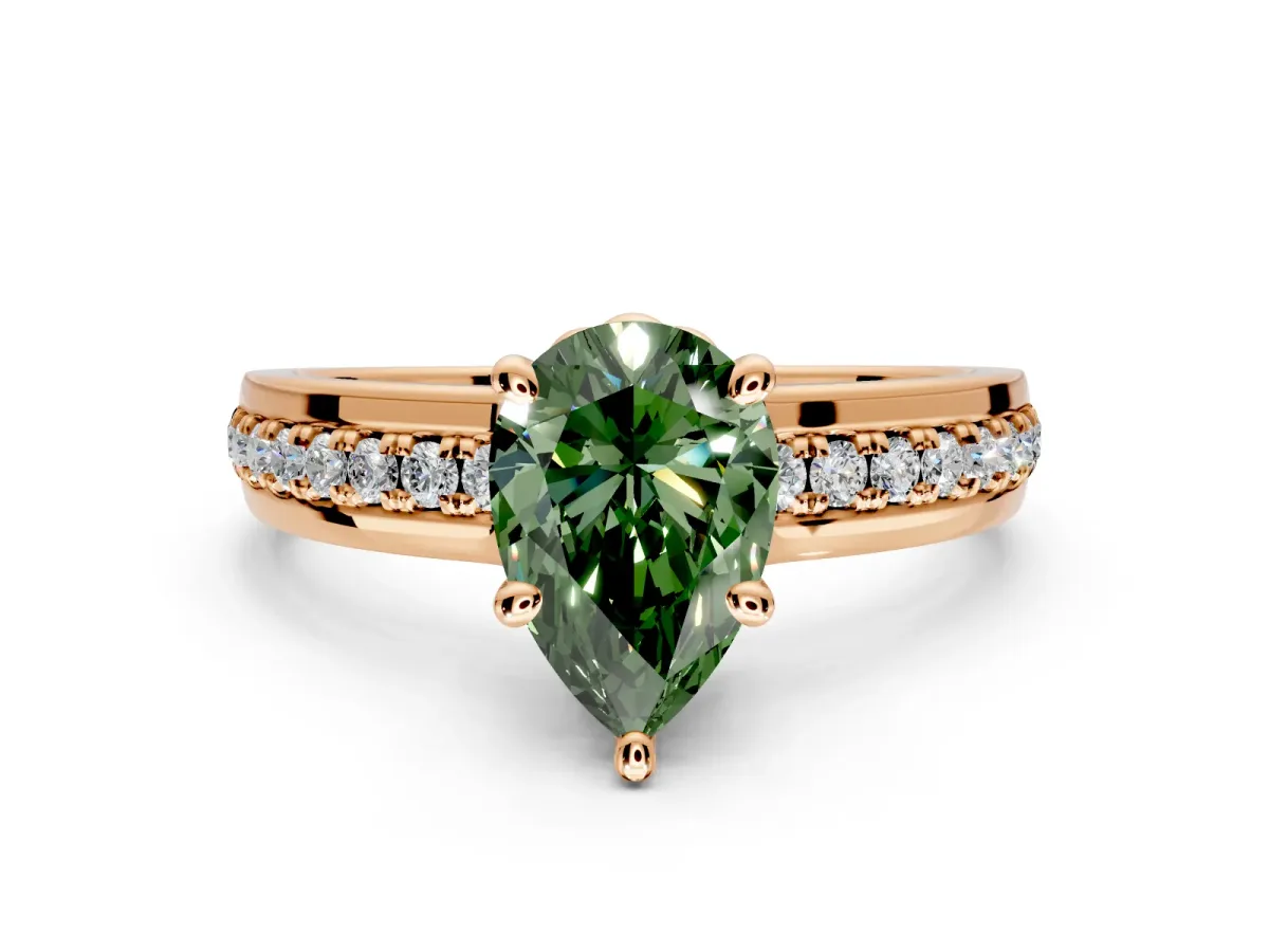 Solitaire Engagement Ring Setting for Fancy Green Pear-Shaped Center with Raised Channel Band and Prong Head in Rose Gold