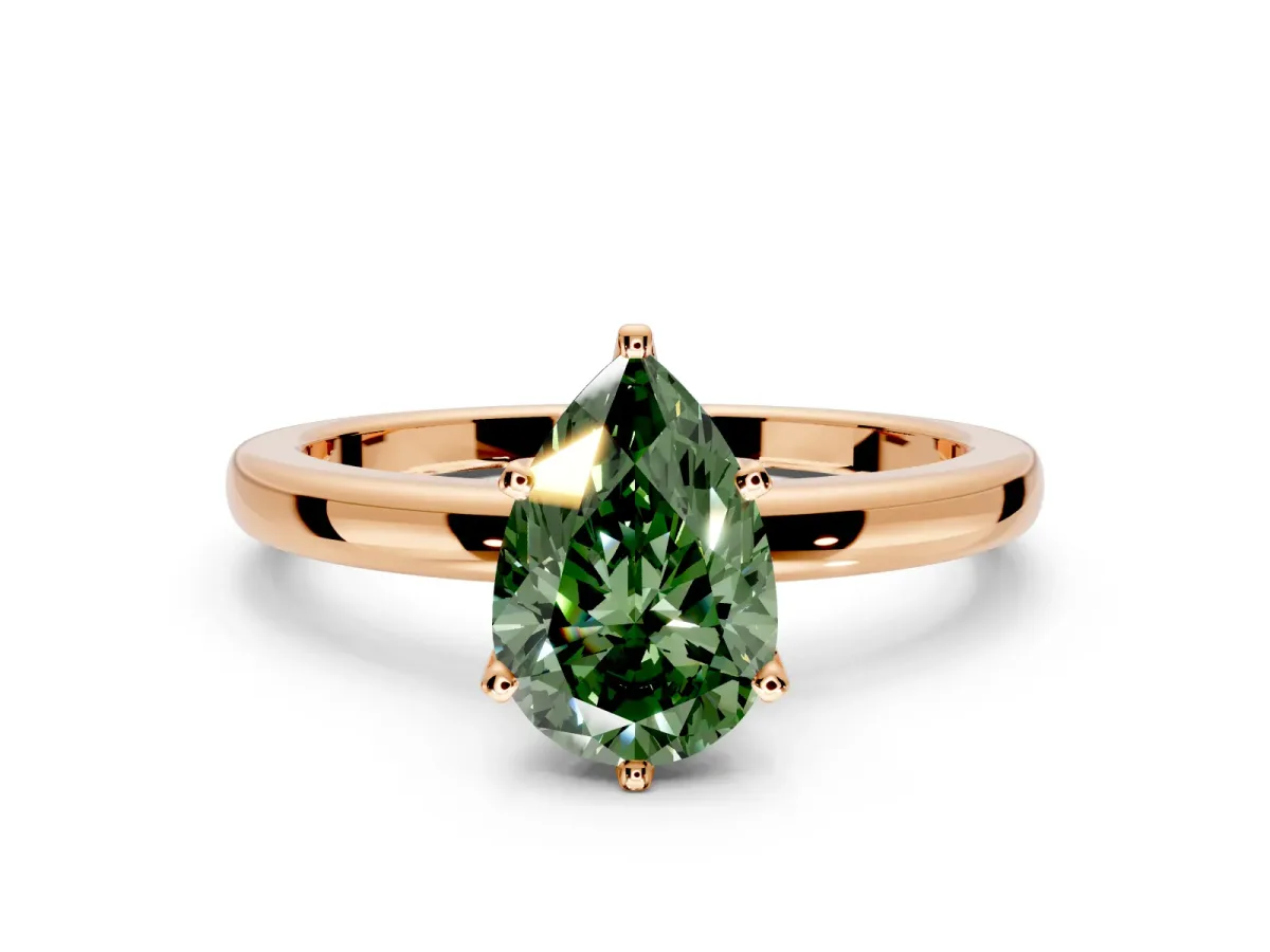 Solitaire Engagement Ring Setting for Fancy Green Pear-Shaped Center with Plain Band and Tulip Prong Head in Rose Gold