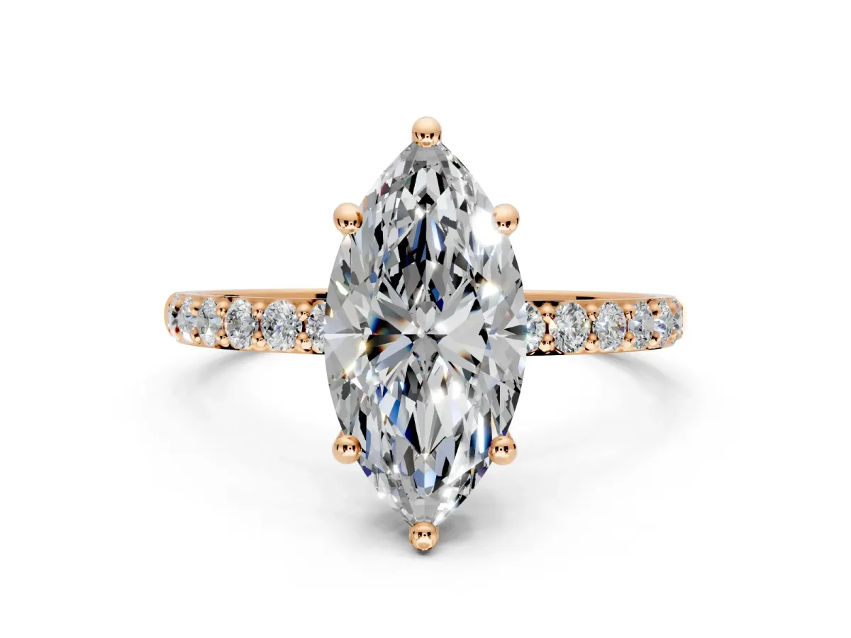 Solitaire Engagement Ring Setting for Marquise Center with Pave Accents and Prong Head in Rose Gold