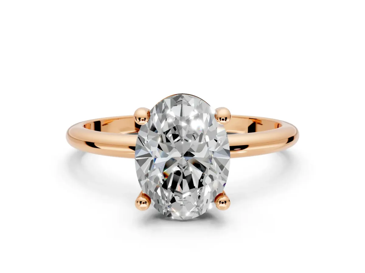 Minimalist Solitaire Engagement Ring Setting for Oval Center with Thin Band and Prong Head in Rose Gold