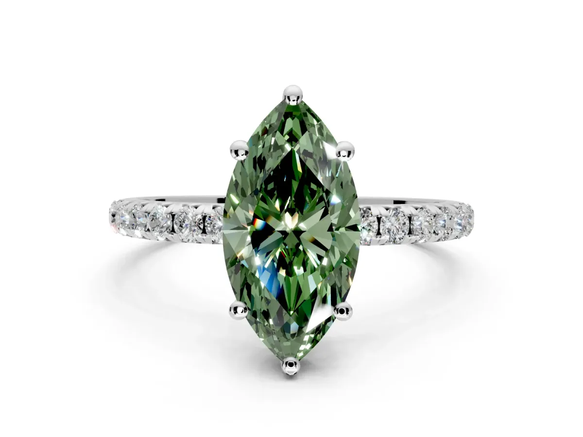 Solitaire Engagement Ring Setting for Fancy Green Marquise Center with Micro Pave Band and Prong Head in Platinum
