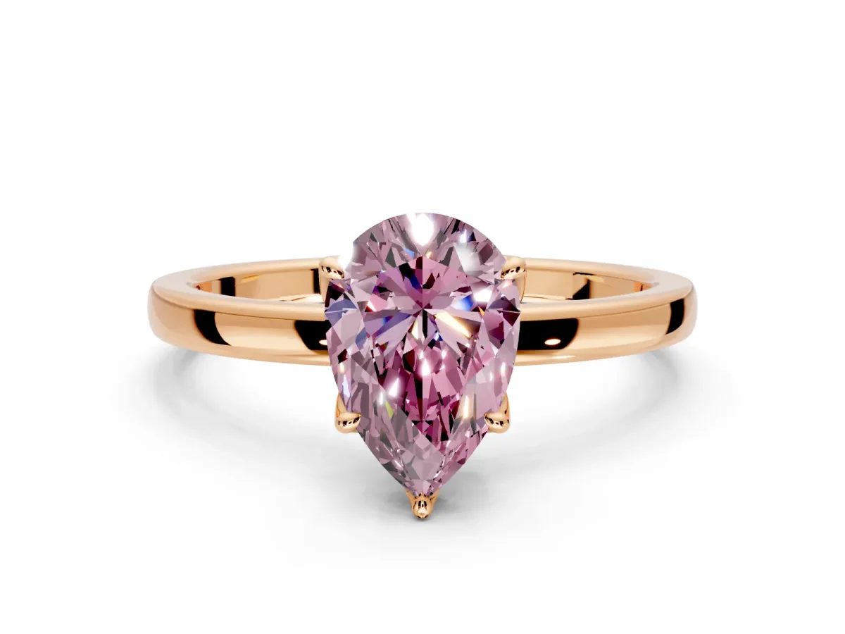 Solitaire Engagement Ring Setting for Fancy Pink Pear-Shaped Center with Thin Rounded Plain Band and Prong Head in Rose Gold