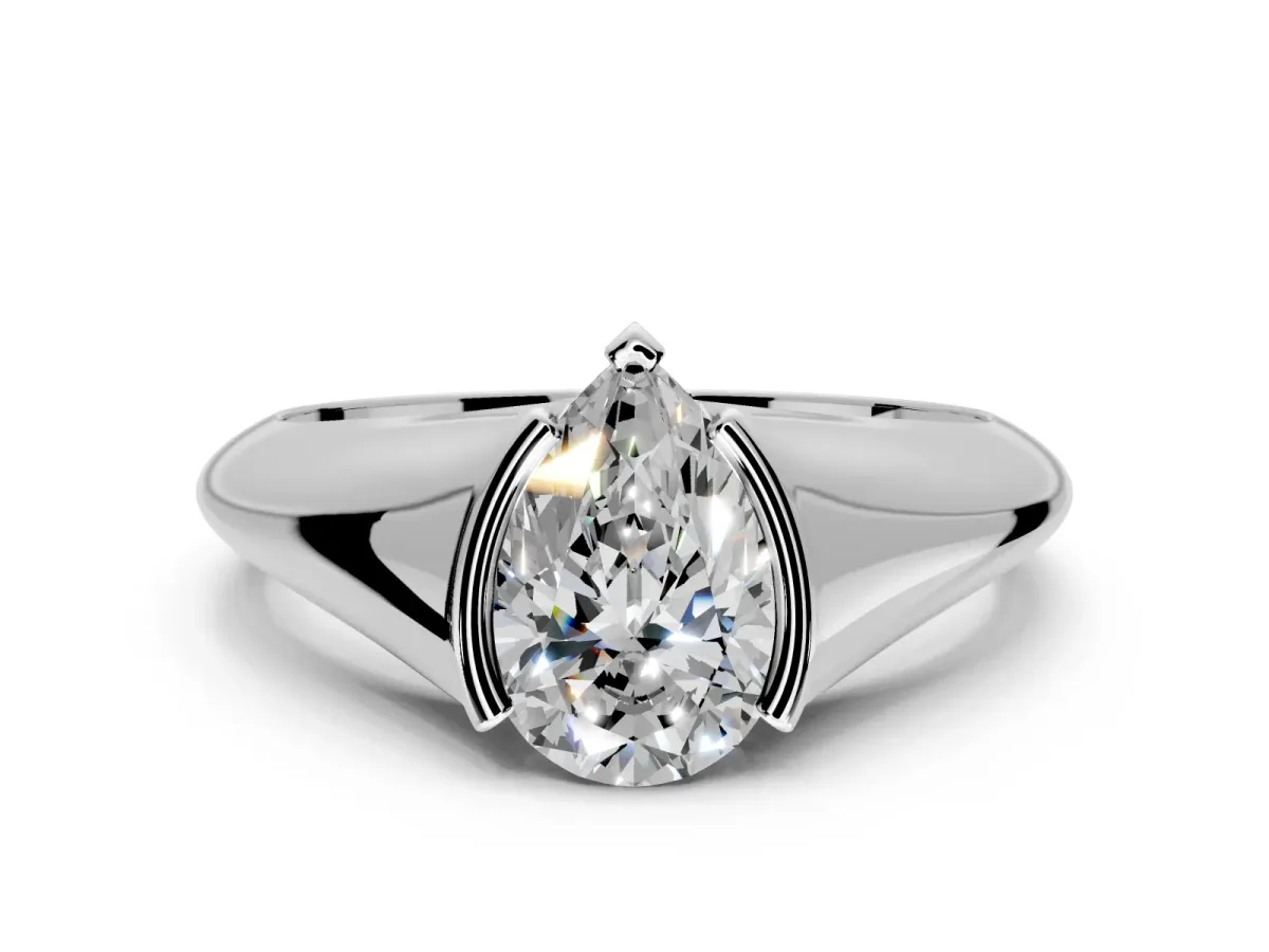 Tension Engagement Ring Setting for Pear-Shaped Center with Wide Tapered Band and Tension Head in Sterling Silver