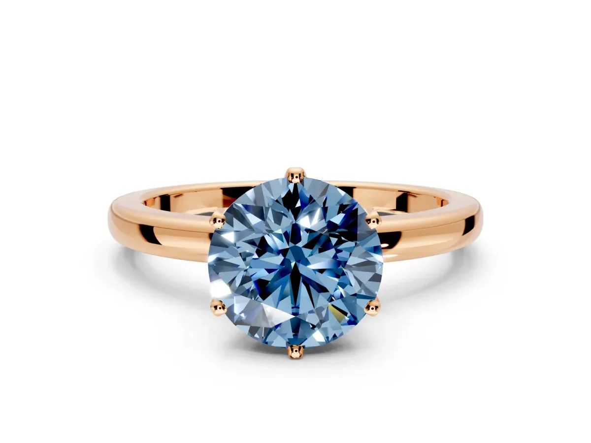 Solitaire Engagement Ring Setting for Fancy Blue Round Cut Center with Plain Band and Tulip Prong Head in Rose Gold