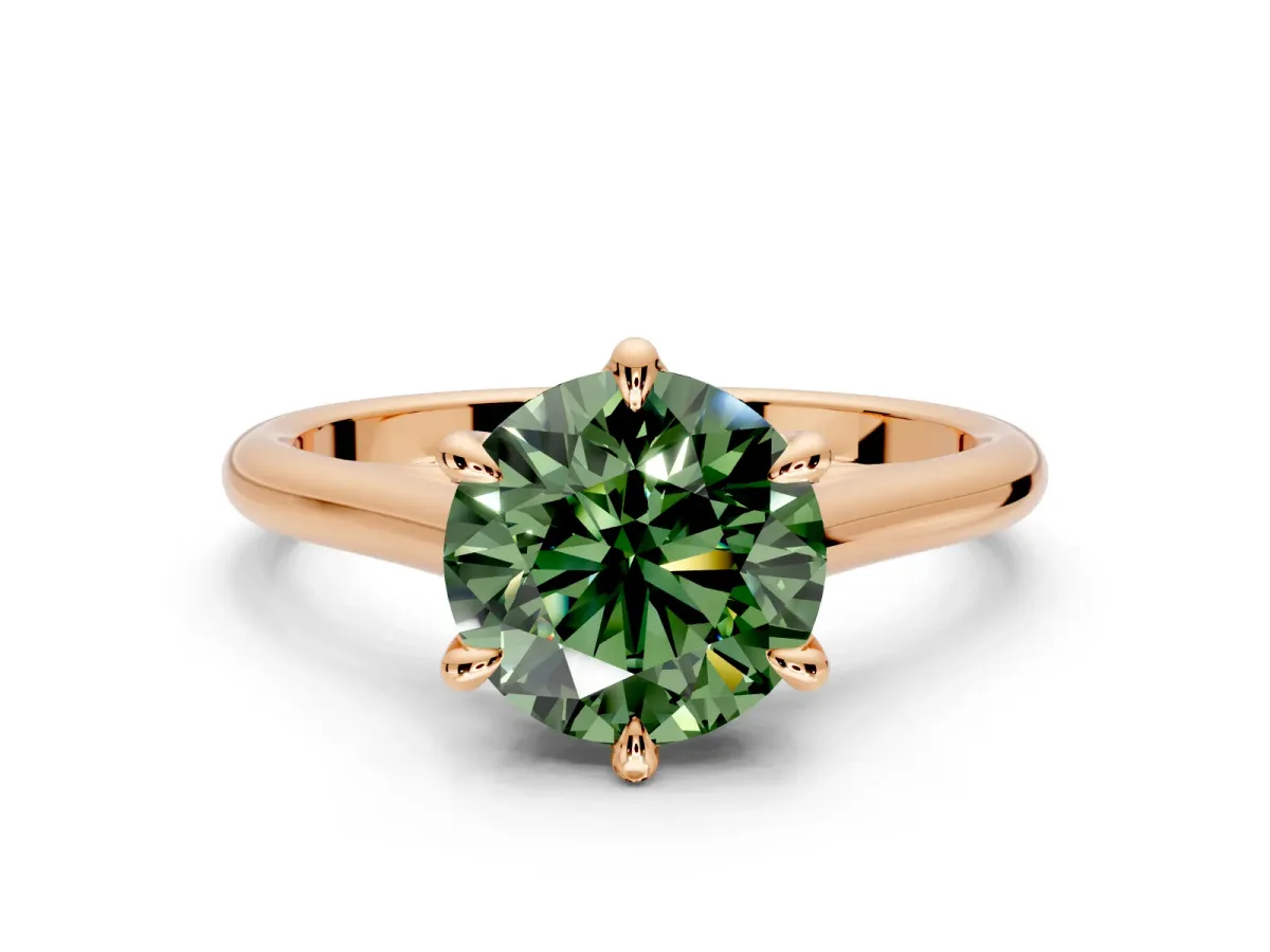 Solitaire Engagement Ring Setting for Fancy Green Round Cut Center with Cathedral Band and Prong Head in Rose Gold