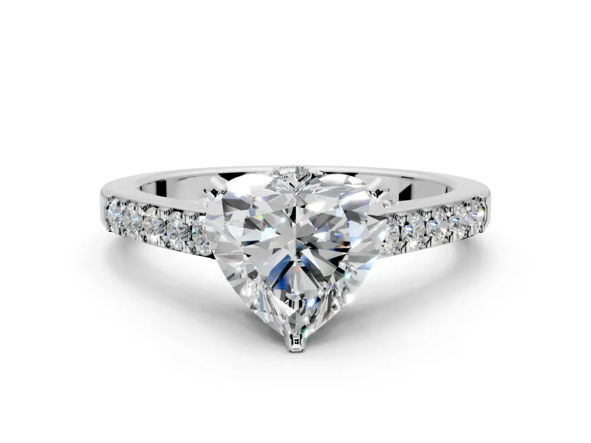 Solitaire Engagement Ring Setting for Heart-Shaped Center with Crossover Accents and Prong Head in White Gold
