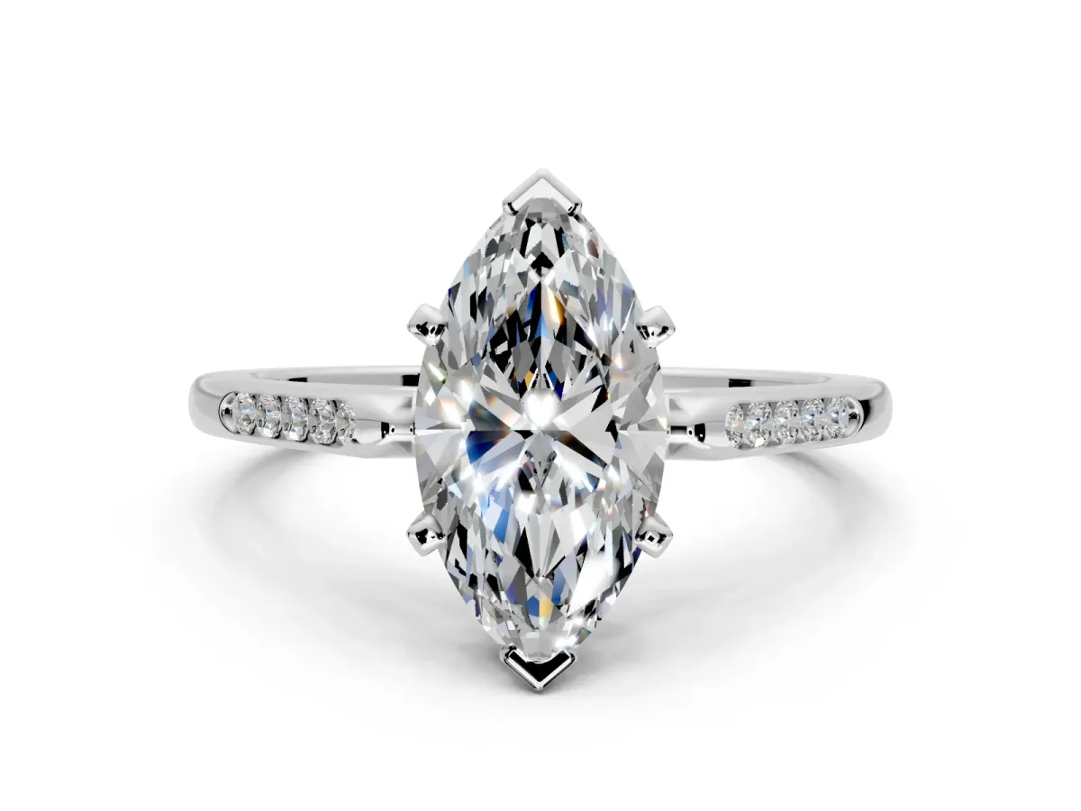 Solitaire Engagement Ring Setting for Marquise Center with Channel Accents and Prong Head in Platinum